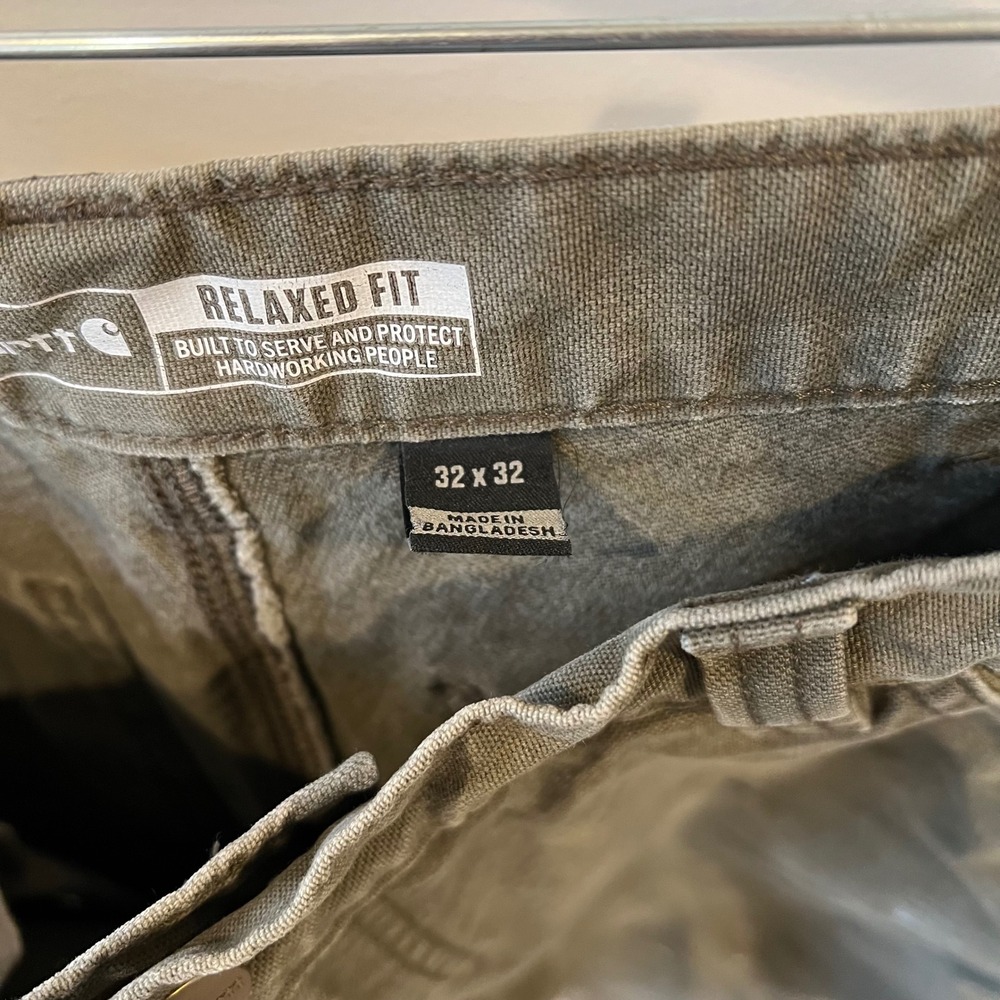 Carhartt Relaxed Fit Carpenter Pants Olive Green Distressed Workwear 32x32 Mens - Picture 6 of 9